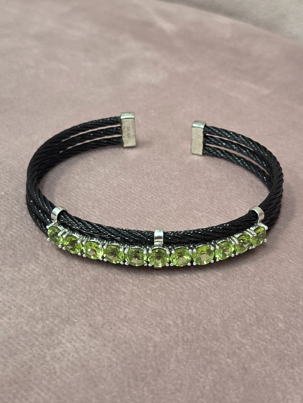 Black And Green DK Sterling Silver Peridor Cuff Bracelet